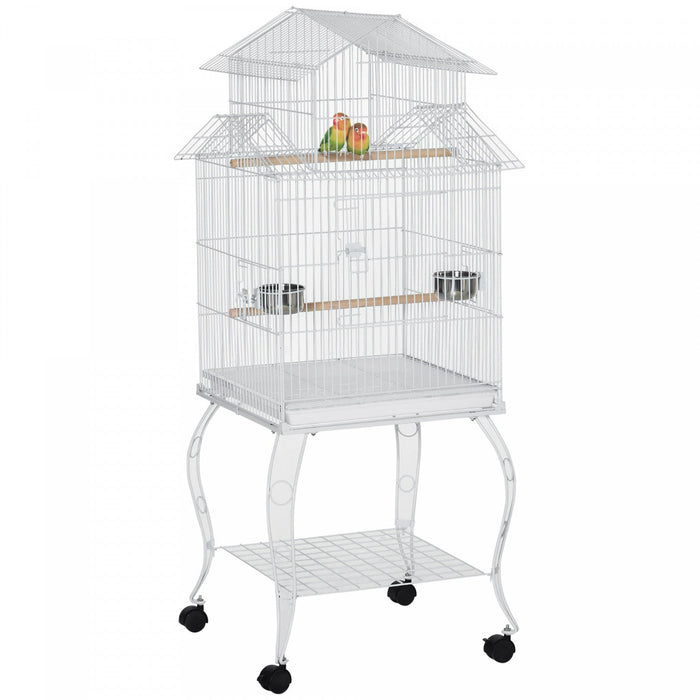 Pawhut 53.9'' Large Rolling Steel Bird Cage Bird House With Detachable Rolling Stand, Storage Shelf,