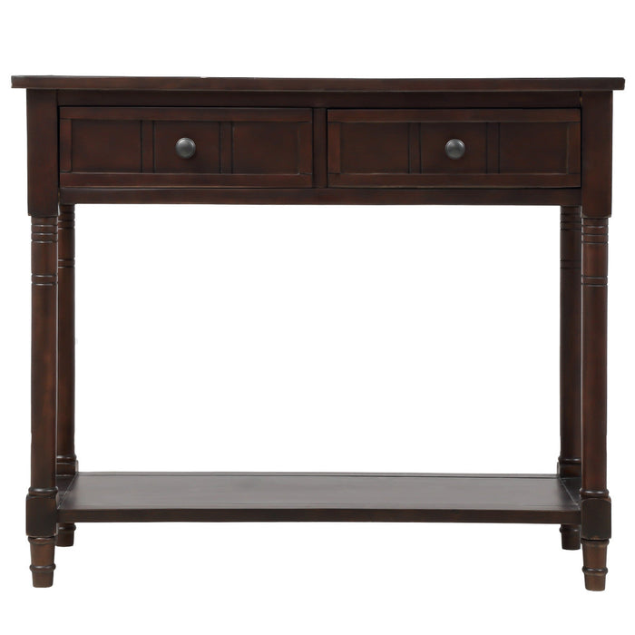 Jeremy Solid Wood Traditional Console Table With Drawers And Shelf - Espresso 