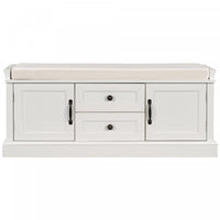 Boyce Solid Wood Storage Bench With 4-door Shoe Cabinet With Cushion - White 