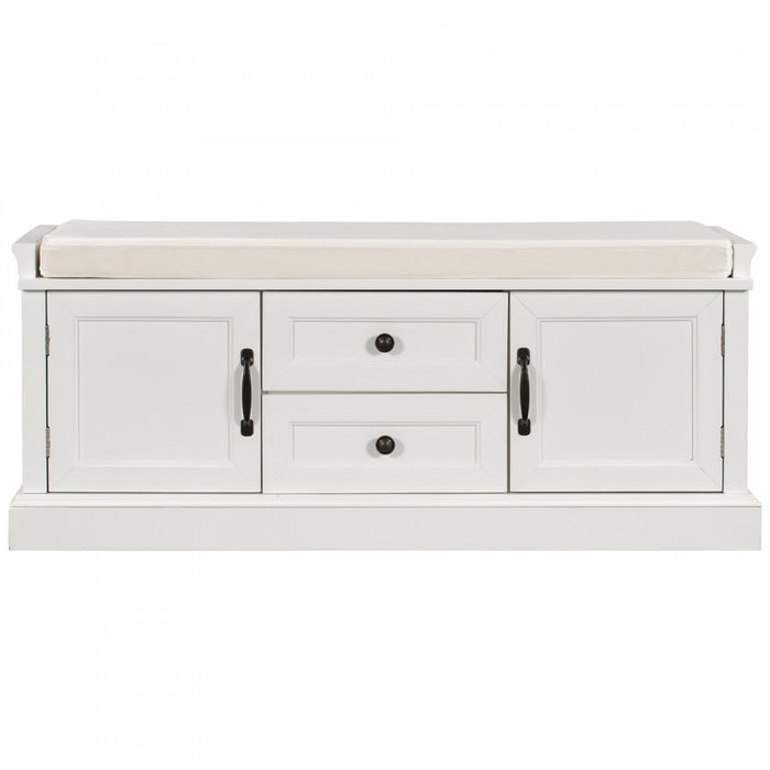 Boyce Solid Wood Storage Bench With 4-door Shoe Cabinet With Cushion - White 