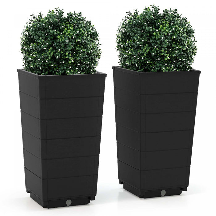 Costway 23" Tall Planter Set Of 2 For Indoor/ Outdoor Use Large Self-watering Plant Pot Black