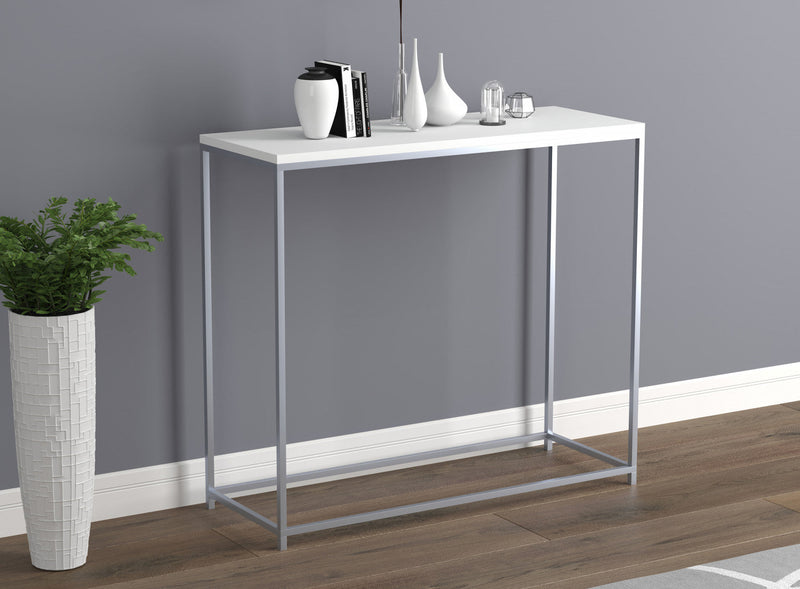 31” Modern Console Table - White With Silver Metal 