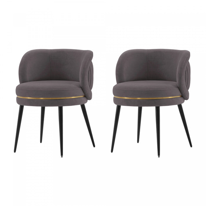 Kaya Modern Wood Velvet Dining Chair in Gray - Set of 2 
