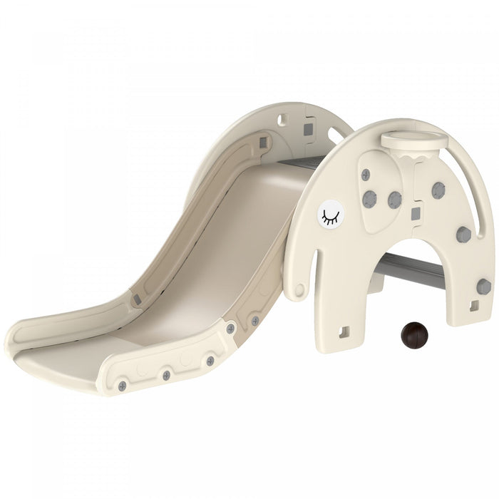 Qaba 3 In 1 Toddler Slide, Kids Slide With Basketball Hoop, Climber, Elephant-themed Indoor Slide Fo