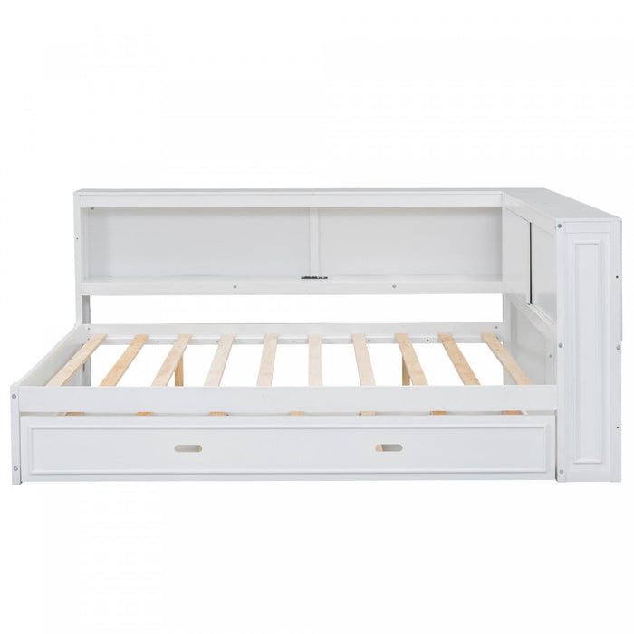 Diana Wood Full Daybed With Storage Shelves, Usb, Led - White 