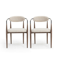 Mila Dining Chair Set Of 2 With Upholstered Fabric And Metal Frame - Beige and Walnut 