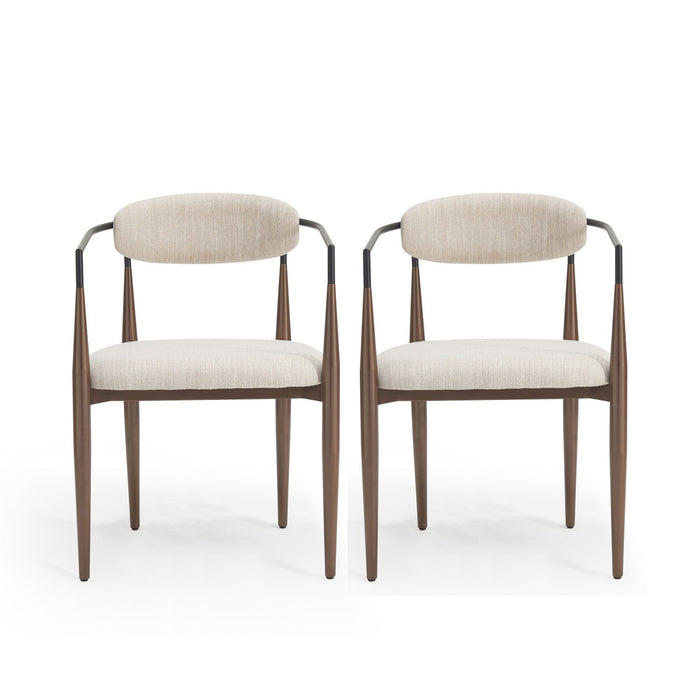 Mila Dining Chair Set Of 2 With Upholstered Fabric And Metal Frame - Beige and Walnut 