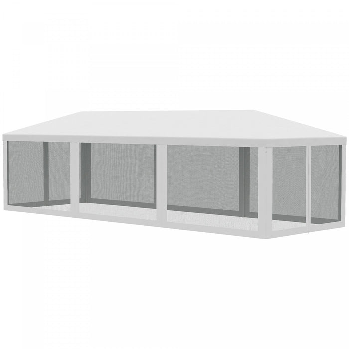 Outsunny 10' X 28' Party Tent Outdoor Canopy Garden Sun Shade With 8 Mosquito Mesh Netting And Zippe
