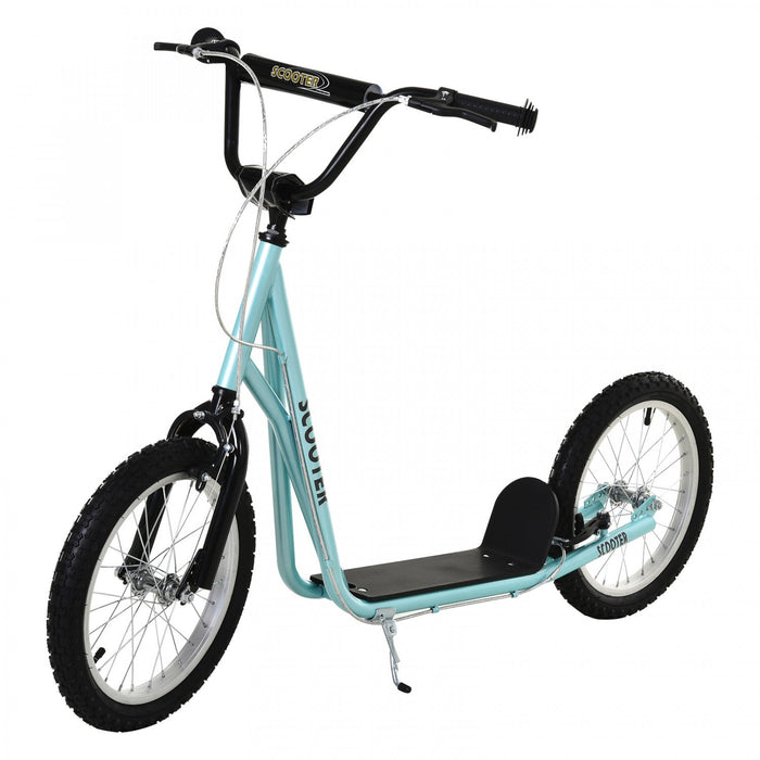 Aosom Youth Scooter Street Kick Scooter For Teens Kids Ride On Toy W/ 16'' Inflatable Wheel Dual Bra