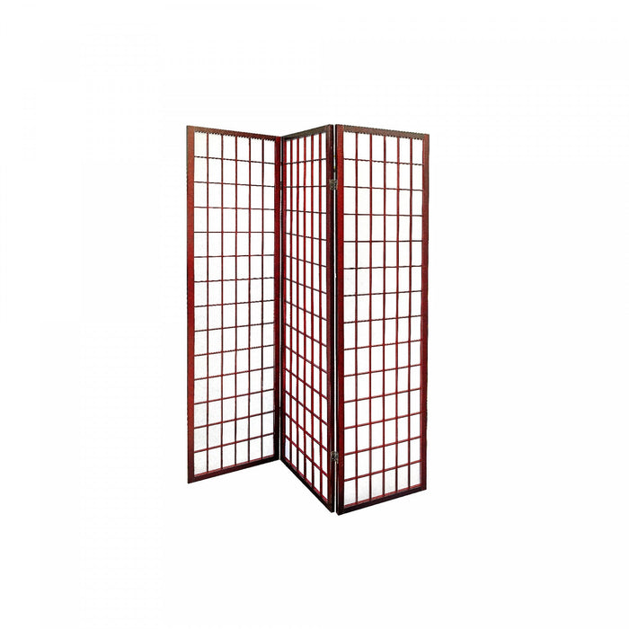 3 Panel Wood Framed Paper Screen Mahogany