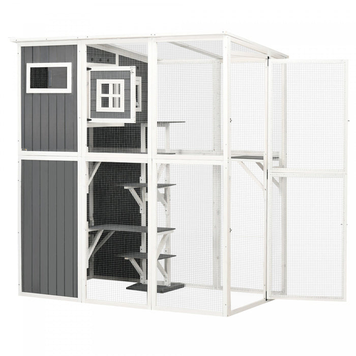 Pawhut Wooden Cat Catio, Outdoor Cat House, Cat Enclosure With Plastic Weather Protection Roof, Mult