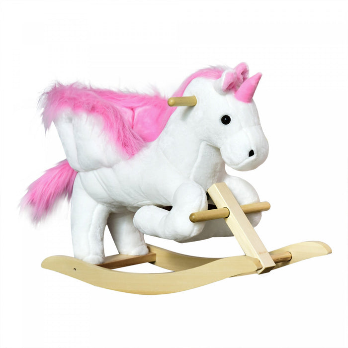 Qaba Kids Rocking Horse, Rocking Chair Nursery Plush Unicorn, Child Soft And Warm Ride On Toy With S