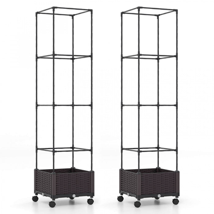 Costway 2 Pcs 67" Planter Raised Garden Bed With Planter Box &trellis Adjustable Height