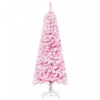 Homcom Snow Flocked Pencil Artificial Christmas Tree With Steel Base Pink