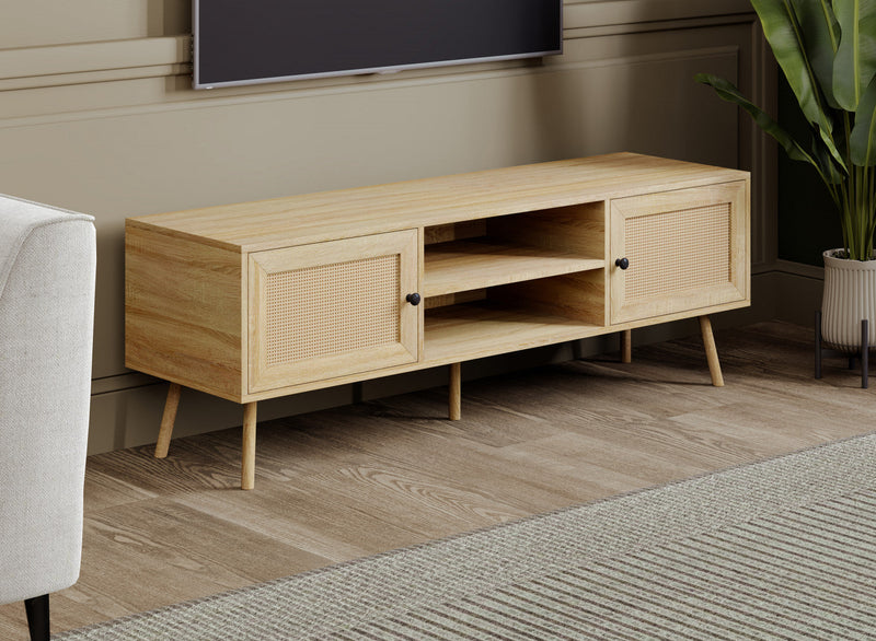 TV Stand With 2 Doors And 2 Shelves - Brown Natural Wood Look 