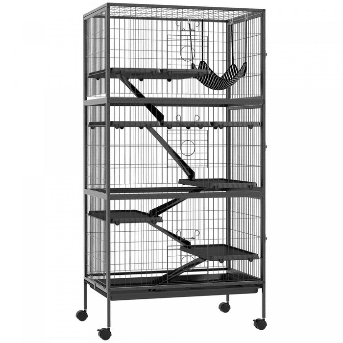 Pawhut 6-tier Rolling Small Animal Cage, Deluxe Rabbit Cage, Ferret Cage For Mink, Chinchilla, Kitte