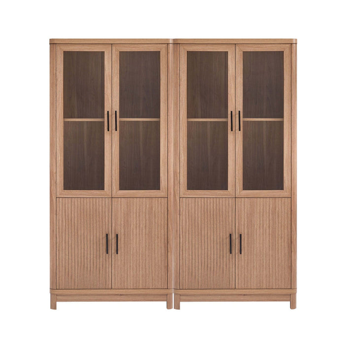 Jodie Mid-Century Modern 31\" Bookcase Cabinet in Maple (6-Shelf) - Set of 2 