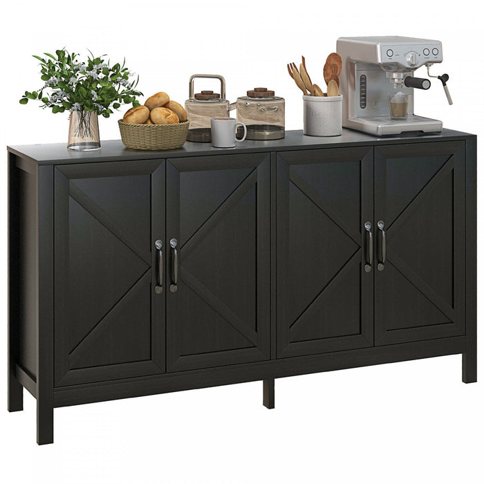 HOMCOM Storage Cabinet, Buffet Sideboard with Barn Door, Shelf, Black Oak