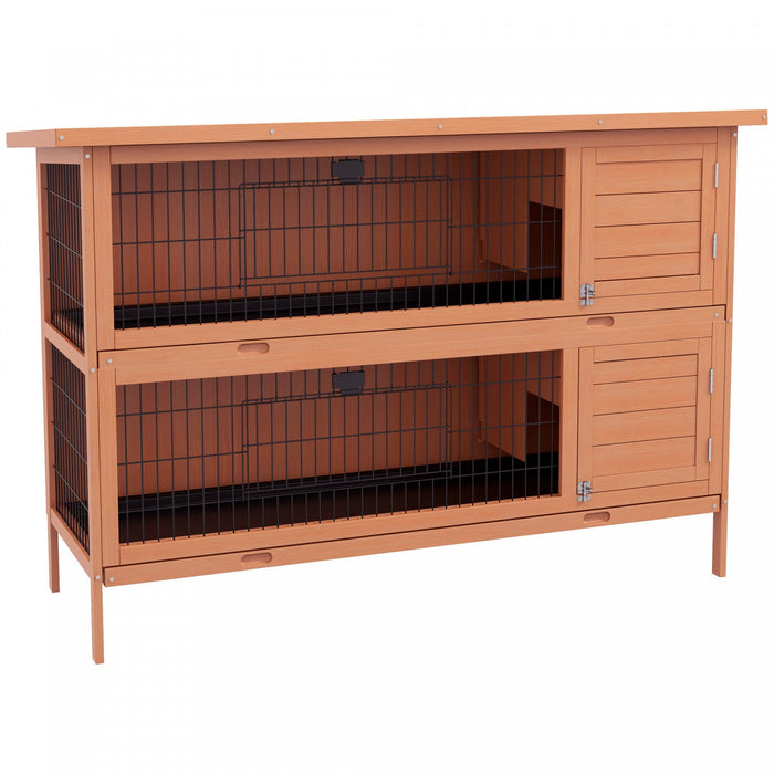 Pawhut 54" 2-story Large Rabbit Hutch Bunny Cage Wooden Pet House Small Animal Habitat With Lockable Doors, No Leak Tray And Waterproof Roof For Rabbits, Chickens, Ducks, Outdoor/indoor Natural