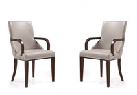 Shubert Modern Wood Vegan Leather and Velvet Armchair in Light Gray - Set of 2 