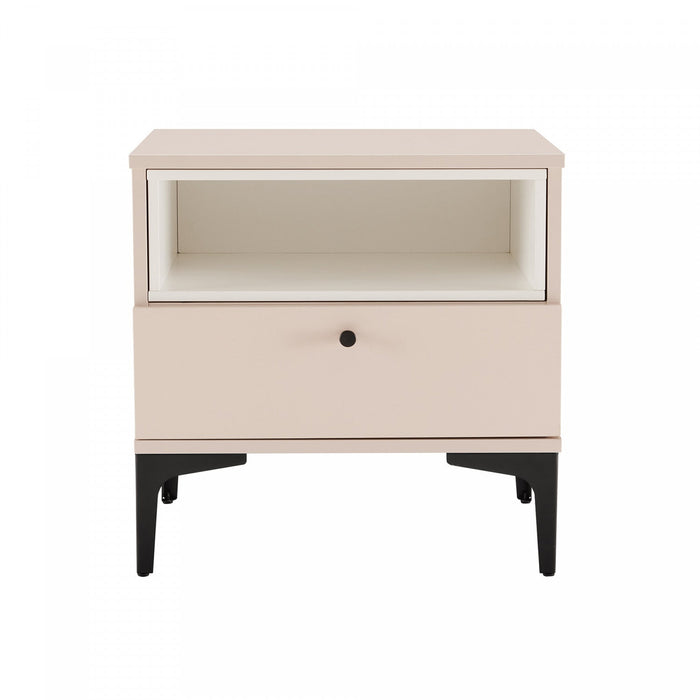 Amara Modern 20\" Nightstand in Pale Rose and White (1-Drawer) 