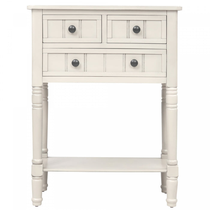 Olivia Solid Wood Console Table With Drawers And Bottom Shelf - White 