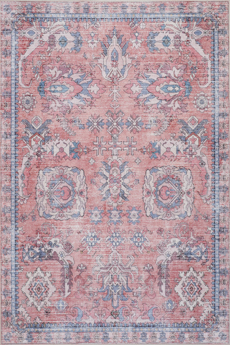 Aqua Pink Flames Washable Non-slip Low Pile Area Rug 5'x7' 