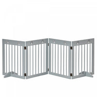 Pawhut Freestanding Pet Gate 4 Panel Wooden Dog Barrier Folding Safety Fence With Support Feet Up To