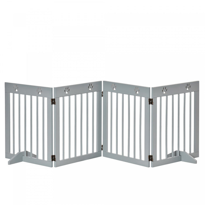 Pawhut Freestanding Pet Gate 4 Panel Wooden Dog Barrier Folding Safety Fence With Support Feet Up To