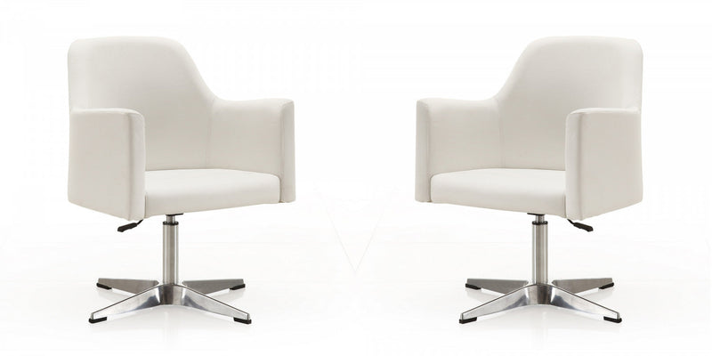 Pelo Modern Vegan Leather Swivel Lounge Chair in White - Set of 2 Accent Chair 