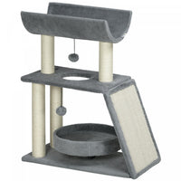 Pawhut Cat Tree, Small Cat Tower With Perch, Sisal Scratching Posts, Scratch Pad, Bed, Hanging Balls