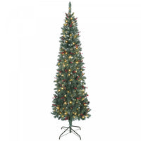 HOMCOM 7 ft Prelit Pencil Christmas Tree with Silver Glitter, Xmas Tree