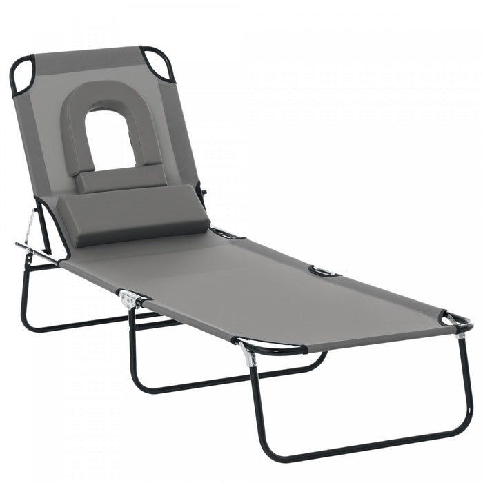 Outsunny Adjustable Outdoor Lounge Chair With Support Pillow, Grey