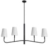 Dainolite Eleanor 4 Light Horizontal Chandelier Matte Black White Shades Lamp