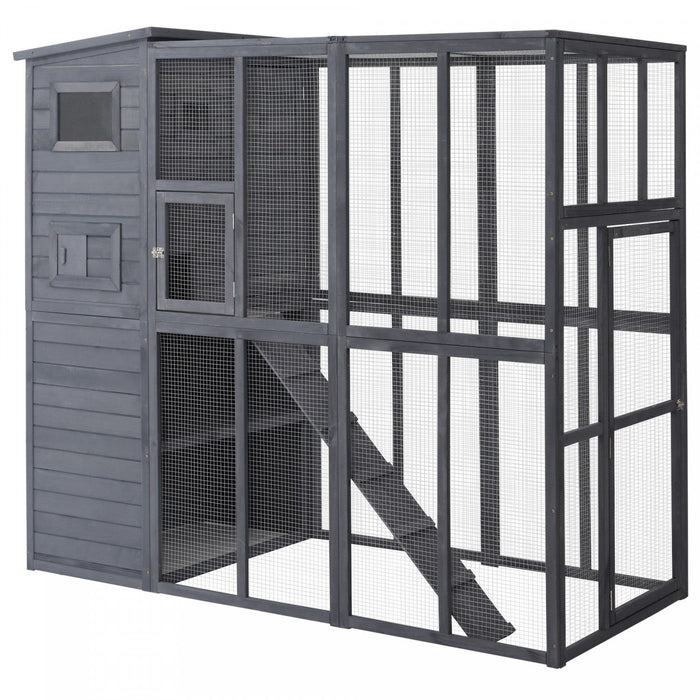 Pawhut Large Catio Outdoor Cat Enclosure Weatherproof Cat House With Cat Condo, Indoor Wooden Cat Ca