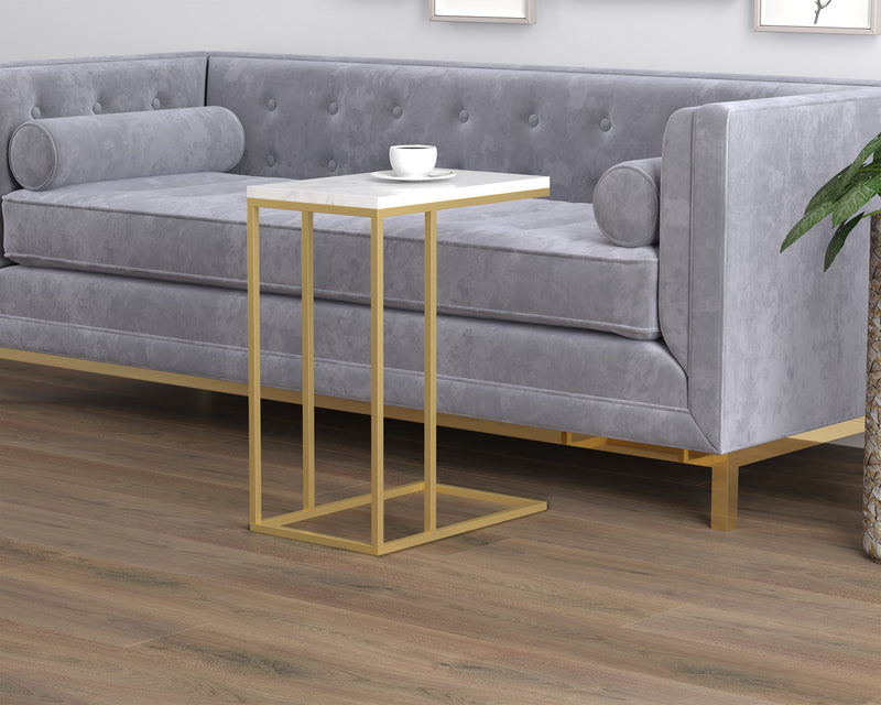 19” C-Shaped Marble Gold Metal End Table With Metal Frame - Multicolour 