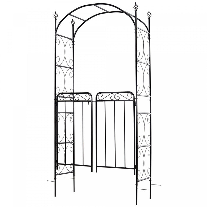 Outsunny 7' Metal Garden Arbor Arch With Scrollwork Doors For Ceremony, Weddings, Party, Backyard, L