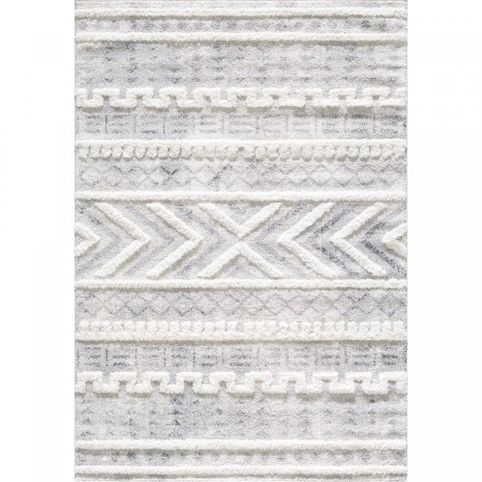 Lola Geo Moroccan Cream Shag Area Rug - 6'7\" x 9'6\"