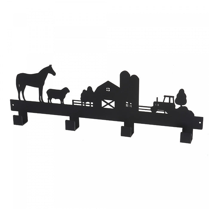 Metal Black 4 Hook Coat Hanger Farm Life Hooks