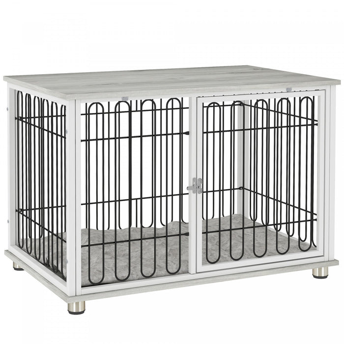 Pawhut 35in Dog Crate Furniture With Washable Cushion, Indoor Dog Kennel End Table With Adjustable F