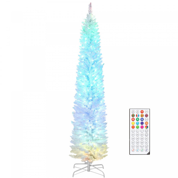 HOMCOM 7.5ft Christmas Tree with DIY Synchronized LEDs, Xmas Tree, White