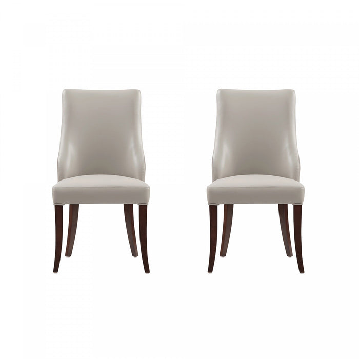 Connie Modern Wood Vegan Leather and Velvet Dining Chair in Light Gray - Set of 2 