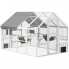 PawHut Extra Large Catio Outdoor Cat Enclosure, 110"L Wooden Feral House with Weatherproof Canopy, Bridges, Resting Boxes, Platforms, Walk in Cat Cage for 3–6 Cats, White