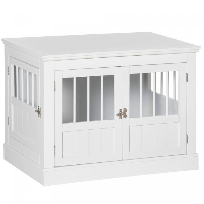 Pawhut Dog Crate Furniture, 31\" Dog Kennel Side End Table With Three Doors, Indoor Dog Cage For Smal