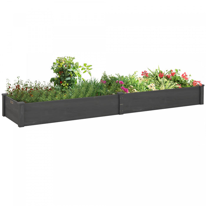 Outsunny Wooden Raised Garden Bed With 2 Planter Box, Fabric Liner