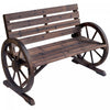 Outsunny 42" Wood Wagon Wheel Bench Garden Loveseat Rustic Seat, Brown