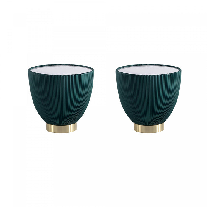 Anderson Modern Sintered Stone Top Upholstered End Table in Green - Set of 2 