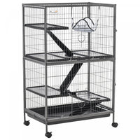 Pawhut Deluxe Small Animal Cage Rolling Pet Product Play House Home With Platform, Ramps, Slide Out 