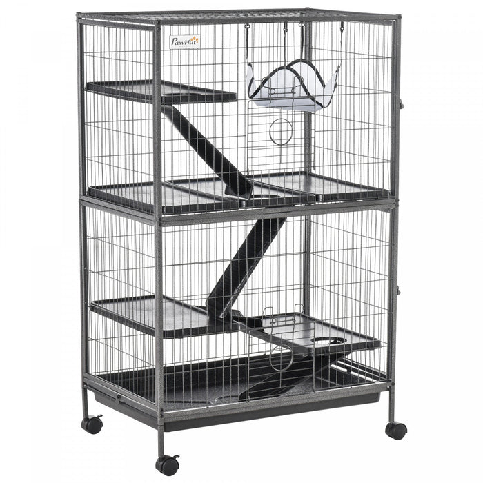 Pawhut Deluxe Small Animal Cage Rolling Pet Product Play House Home With Platform, Ramps, Slide Out 