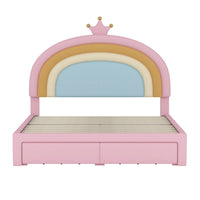 Maggie Upholstered Rainbow Princess Bed With Storage Drawer And Velvet Platform Frame,full Size,pink Full Bed 